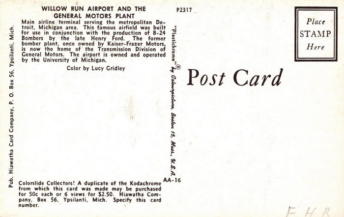 Willow Run Airport - Old Postcard (newer photo)